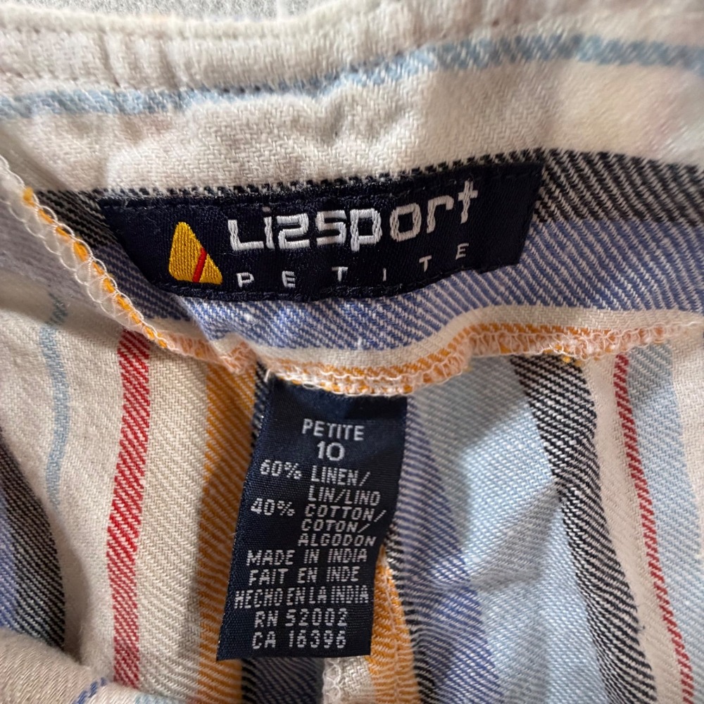 Vintage‎ Lizsport Petite Women's Shorts Size 10 Striped Linen Blend Button Front - Picture 2 of 16